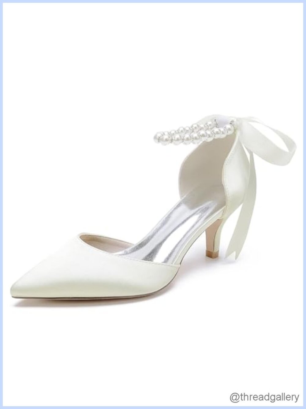 Pearl Satin Kitten Heel Wedding Pumps with Bow for Bride